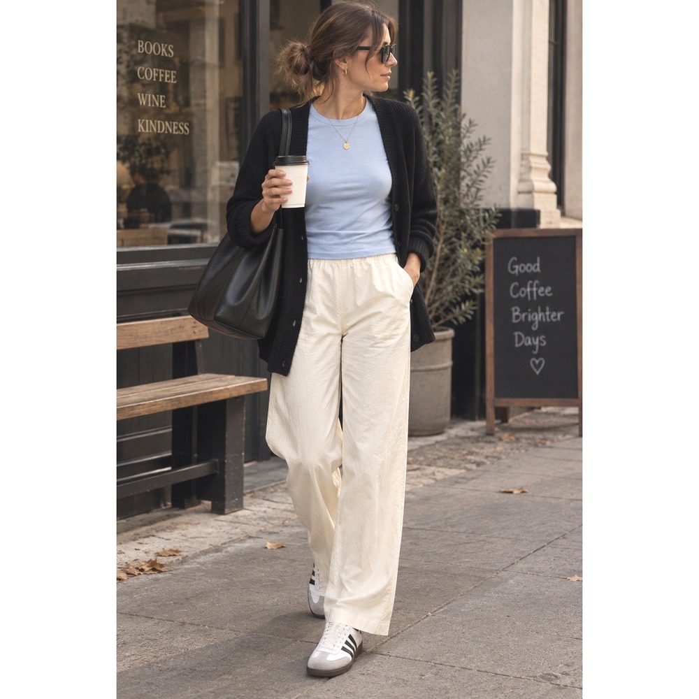 Zara Womens XL Straight Leg Pants Ivory Elastic Waist Relaxed Coastal Chic Ivory